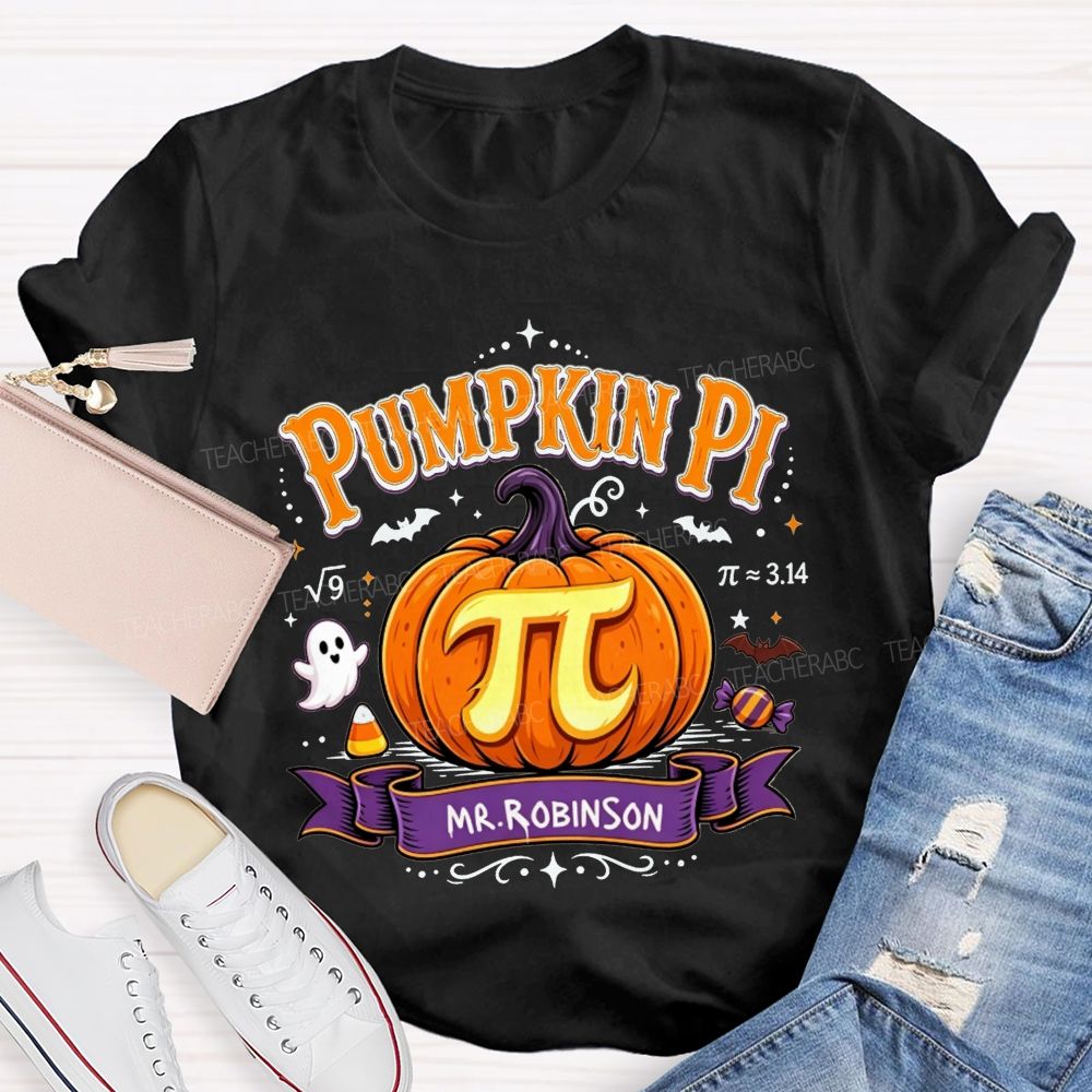 Personalized Name Pumpkin Pi Custom Name Halloween Math Teacher T-shirt