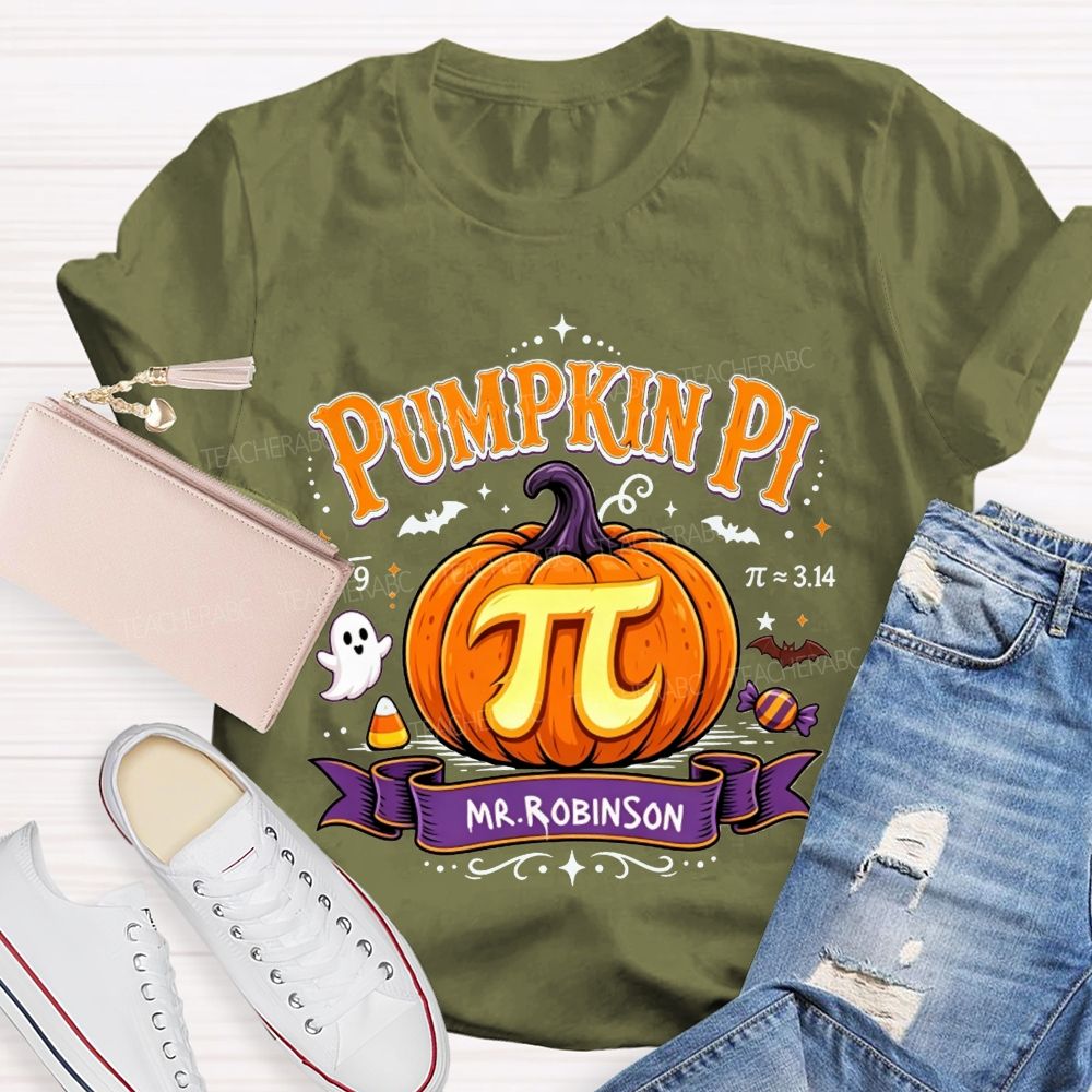 Personalized Name Pumpkin Pi Custom Name Halloween Math Teacher T-shirt