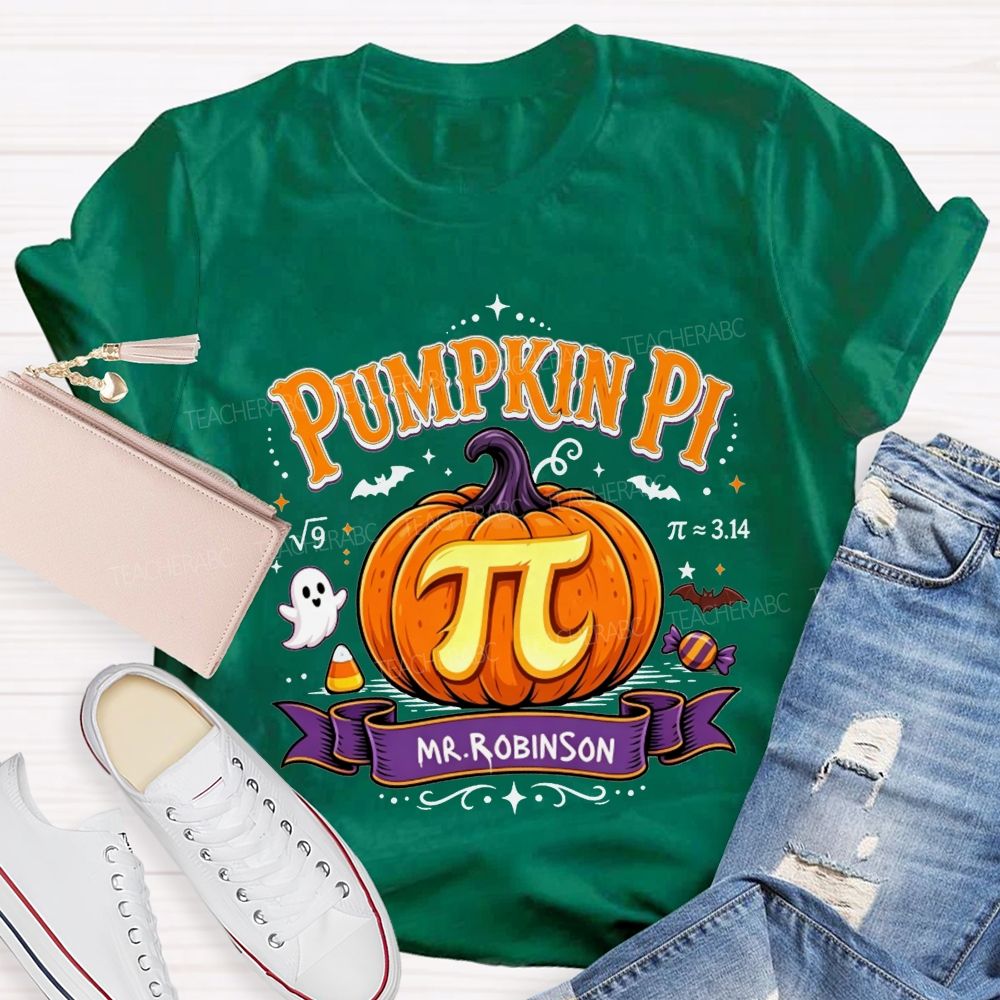 Personalized Name Pumpkin Pi Custom Name Halloween Math Teacher T-shirt
