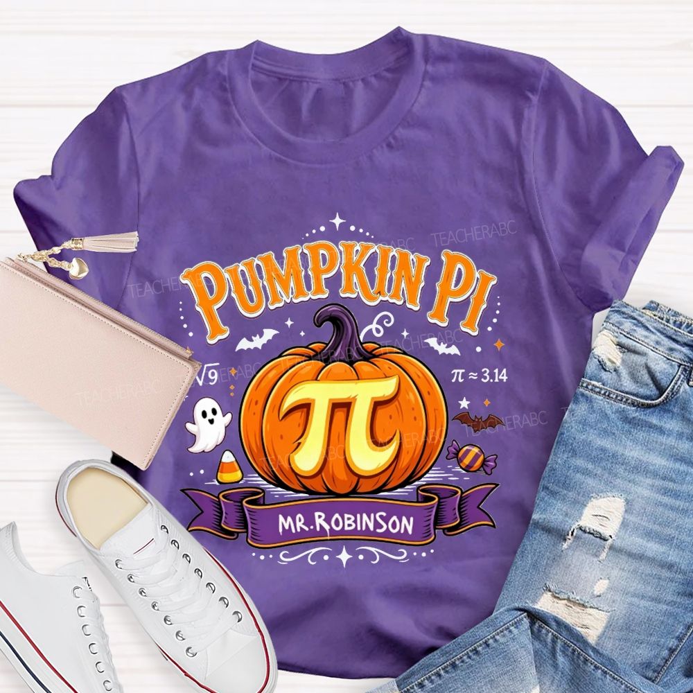 Personalized Name Pumpkin Pi Custom Name Halloween Math Teacher T-shirt