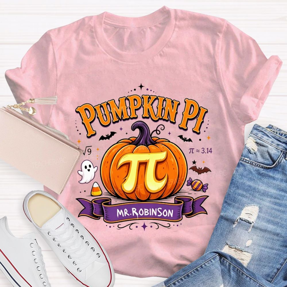 Personalized Name Pumpkin Pi Custom Name Halloween Math Teacher T-shirt