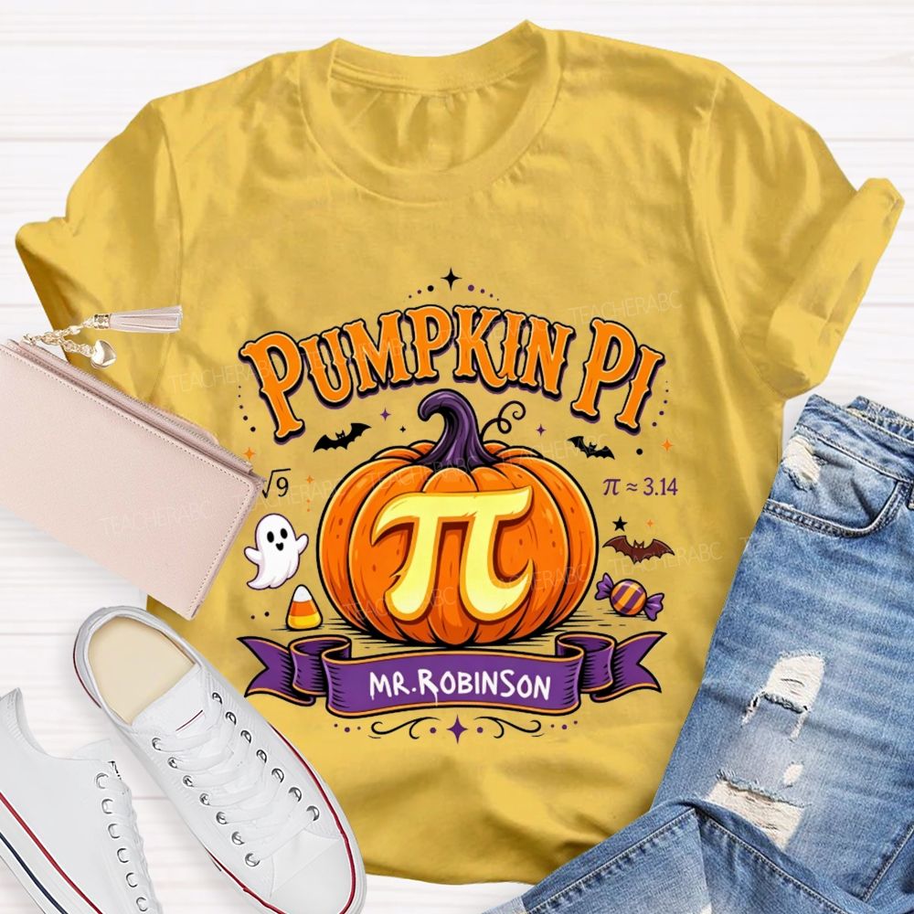 Personalized Name Pumpkin Pi Custom Name Halloween Math Teacher T-shirt