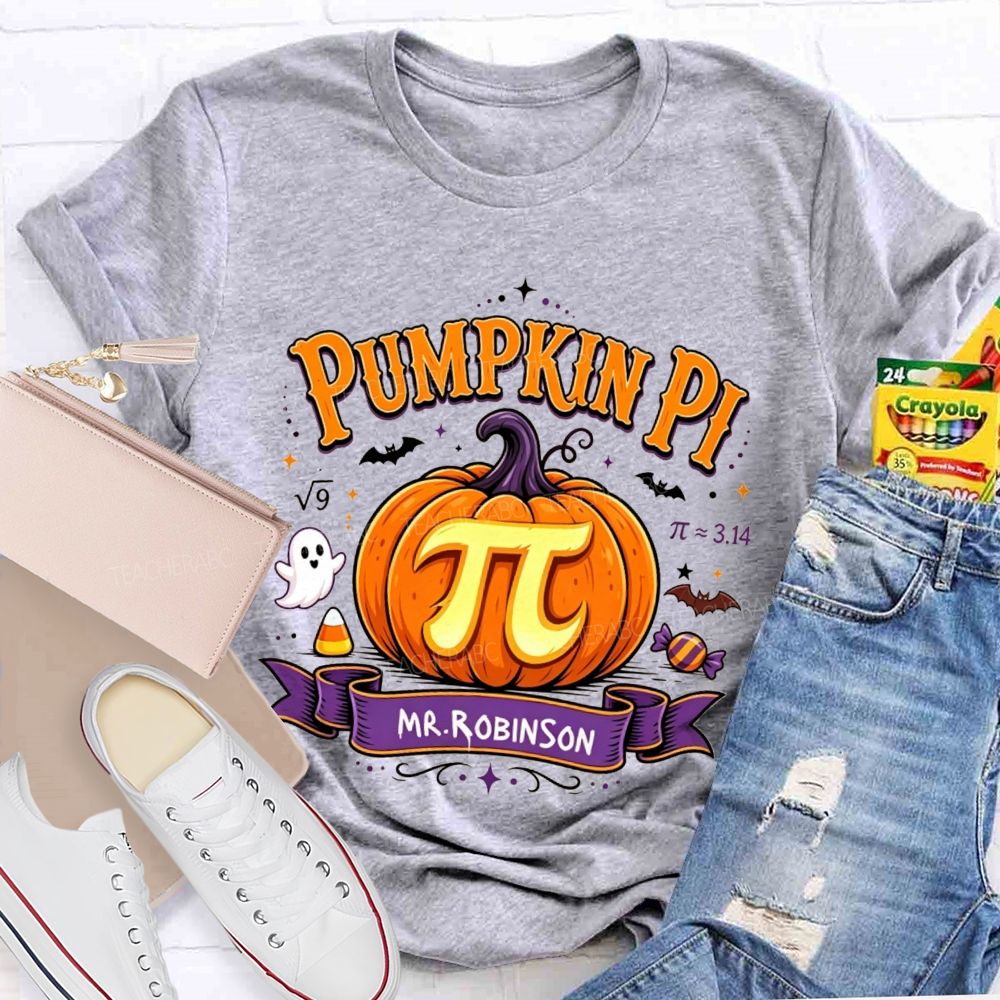 Personalized Name Pumpkin Pi Custom Name Halloween Math Teacher T-shirt