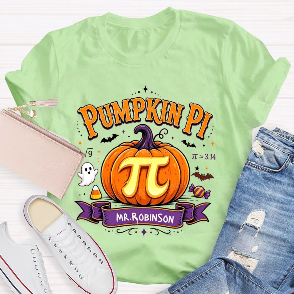 Personalized Name Pumpkin Pi Custom Name Halloween Math Teacher T-shirt