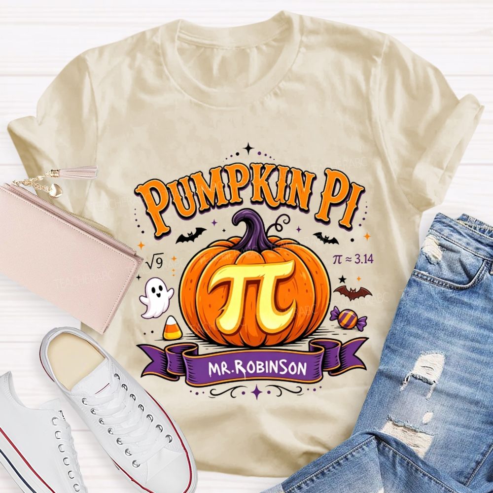 Personalized Name Pumpkin Pi Custom Name Halloween Math Teacher T-shirt