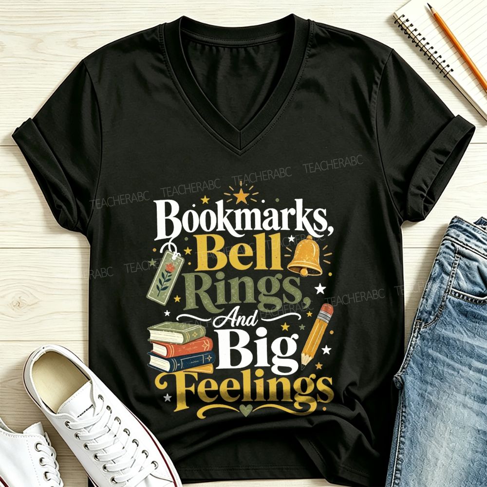 Bookmarks Bell Rings And Big Feelings V Neck T-shirt