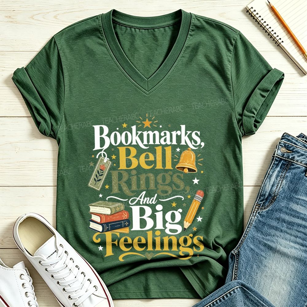 Bookmarks Bell Rings And Big Feelings V Neck T-shirt