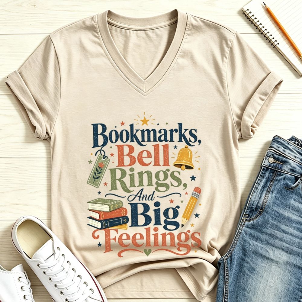 Bookmarks Bell Rings And Big Feelings V Neck T-shirt