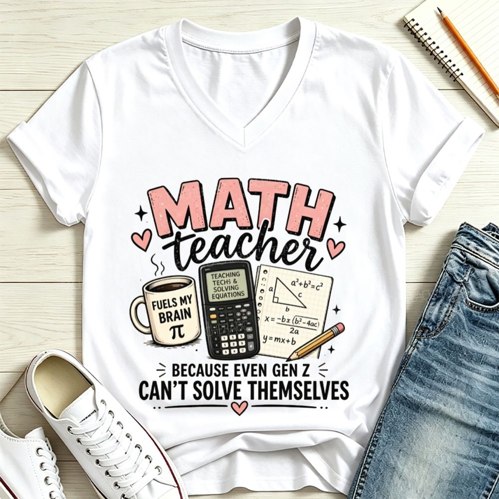 Math Teacher Because Even Gen Z Can't Solve Themselves V Neck T-shirt