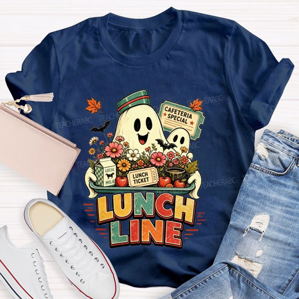 Lunch Line Ghost Cafeteria Worker Halloween T-shirt