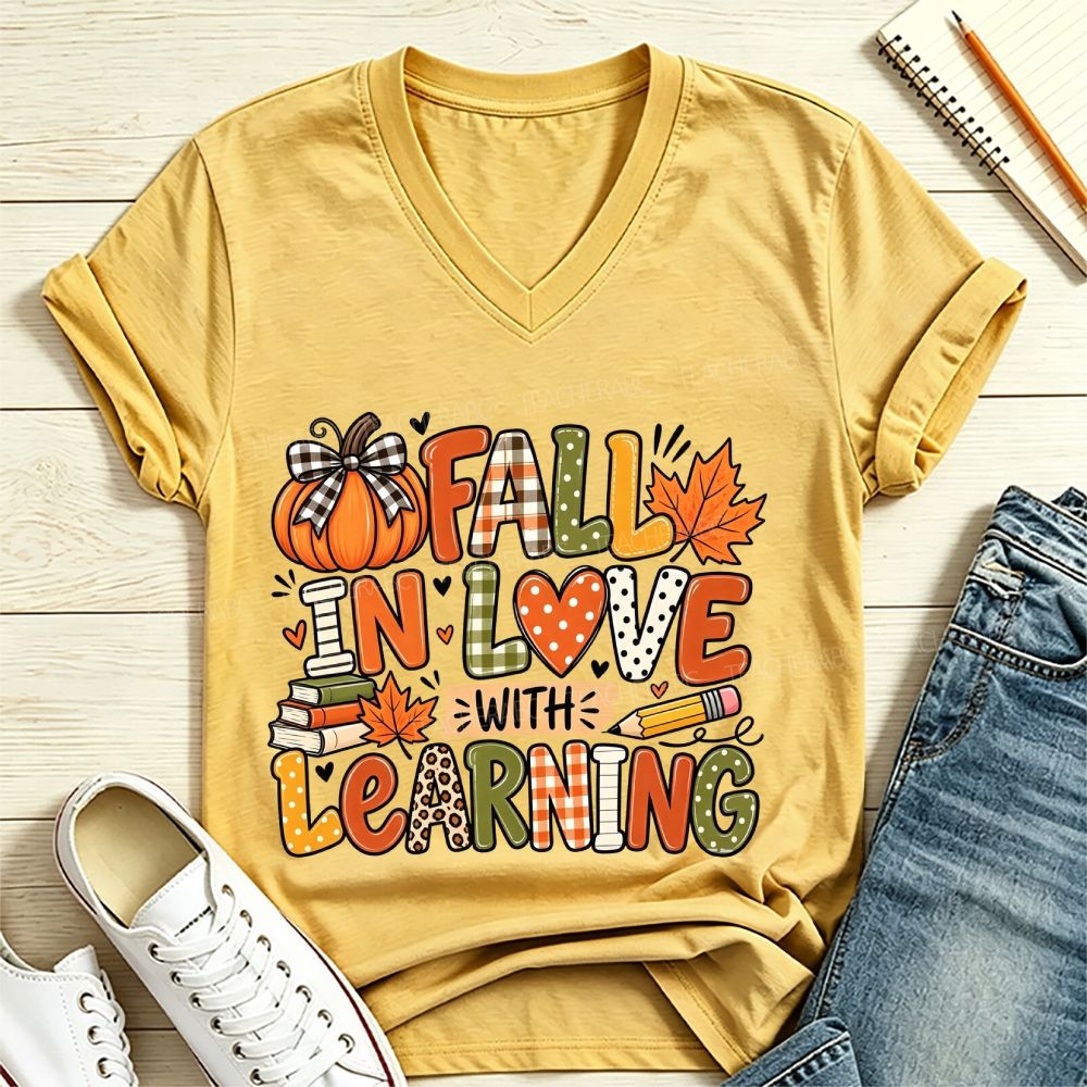 Fall In Love With Learning V Neck T-shirt