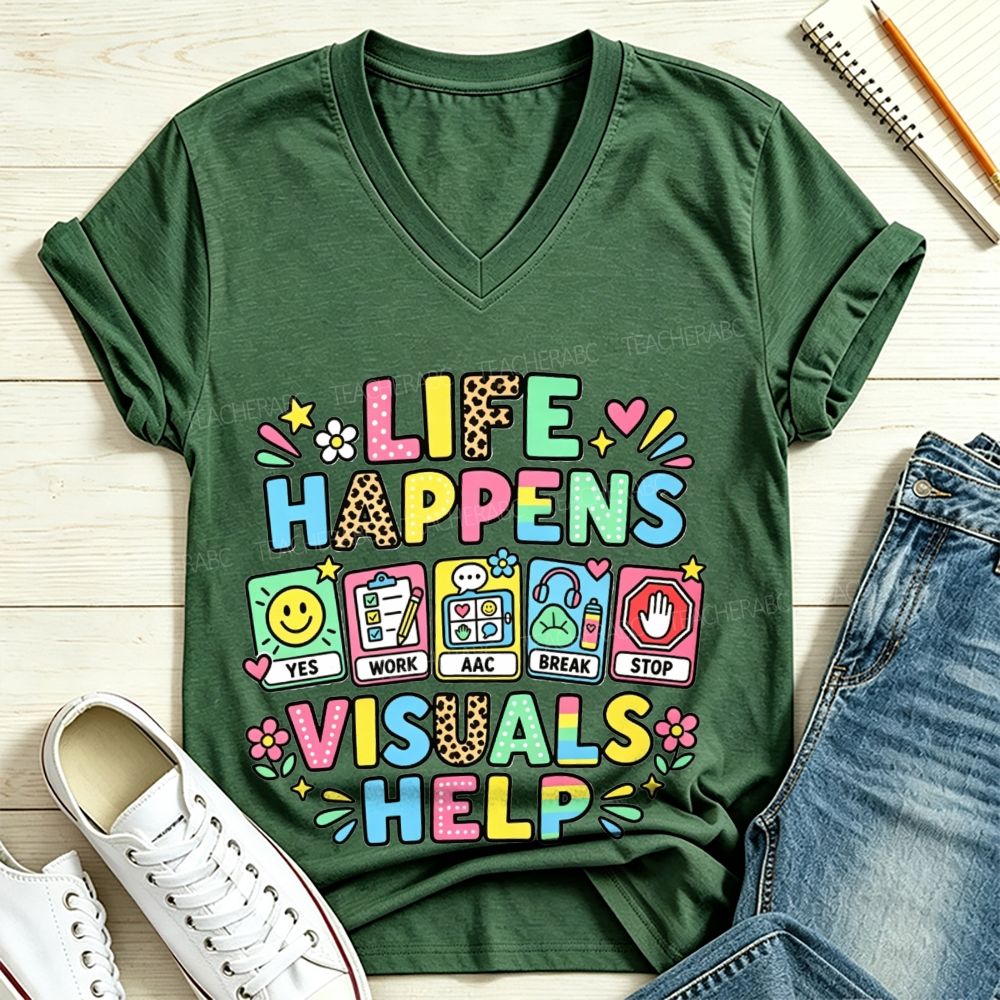 Life Happens Visuals Help V Neck T-shirt