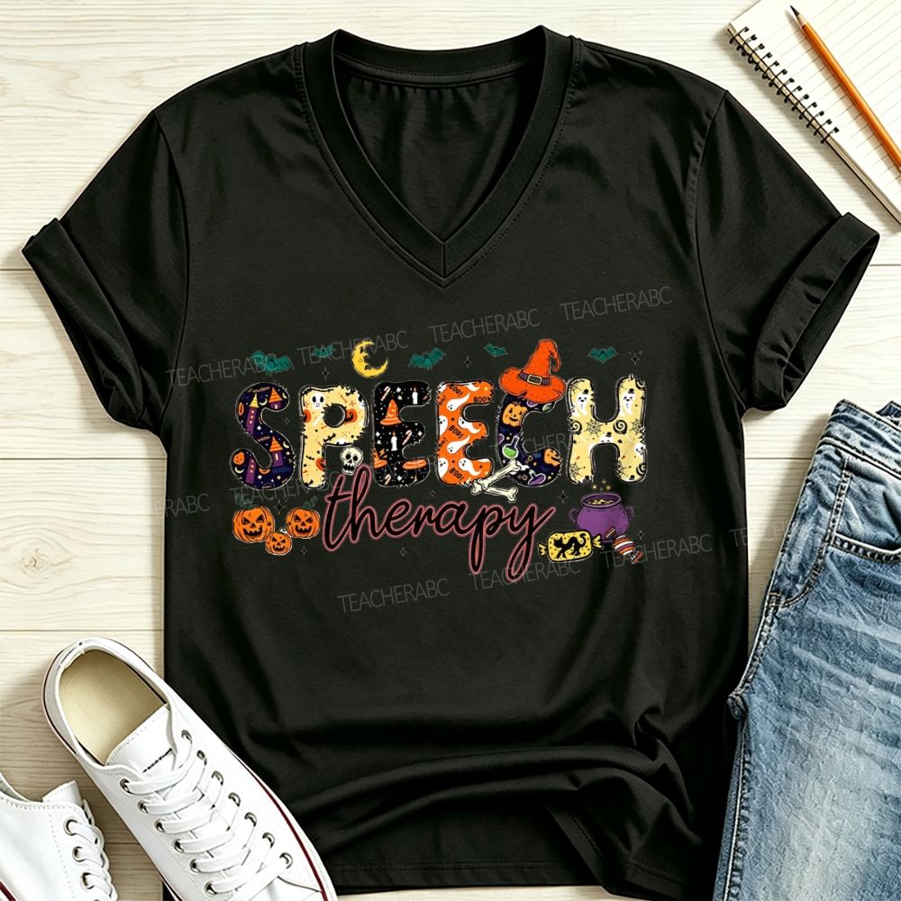 Speech Therapy Gets Spooky This Fall V Neck T-shirt