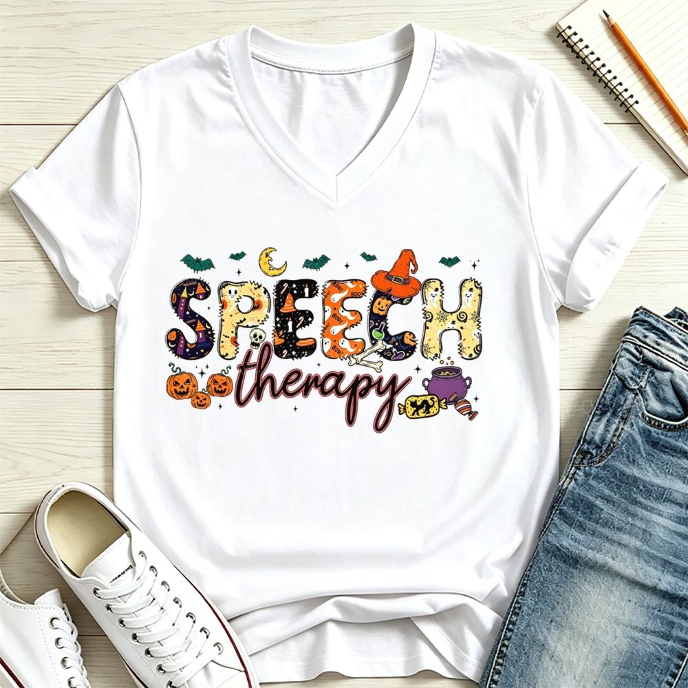 Speech Therapy Gets Spooky This Fall V Neck T-shirt