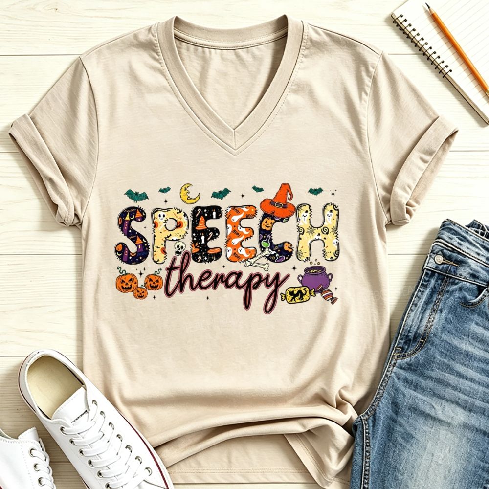Speech Therapy Gets Spooky This Fall V Neck T-shirt