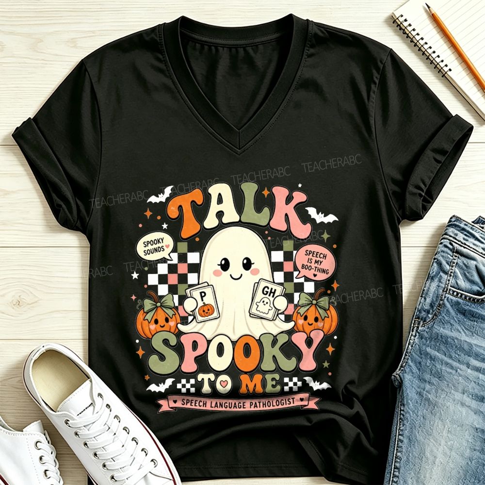 Ghost Talk Spooky To Me Speech Therapist Halloween V Neck T-shirt
