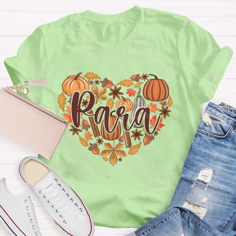 Para Pumpkin Heart Fall Leaves Acorn Thanksgiving Teacher T-shirt
