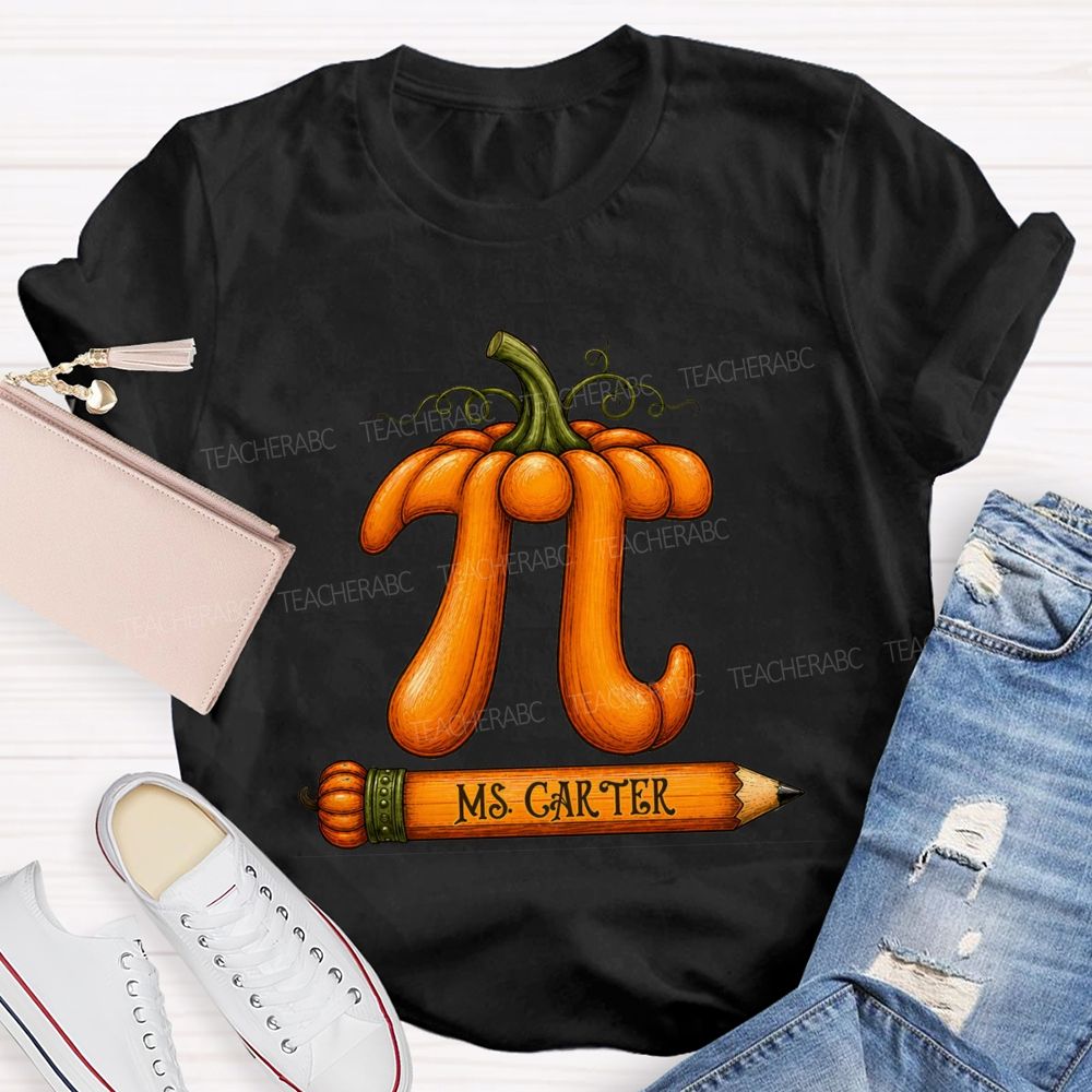 Personalized Name Pumpkin Pi Math Teacher Fall T-shirt