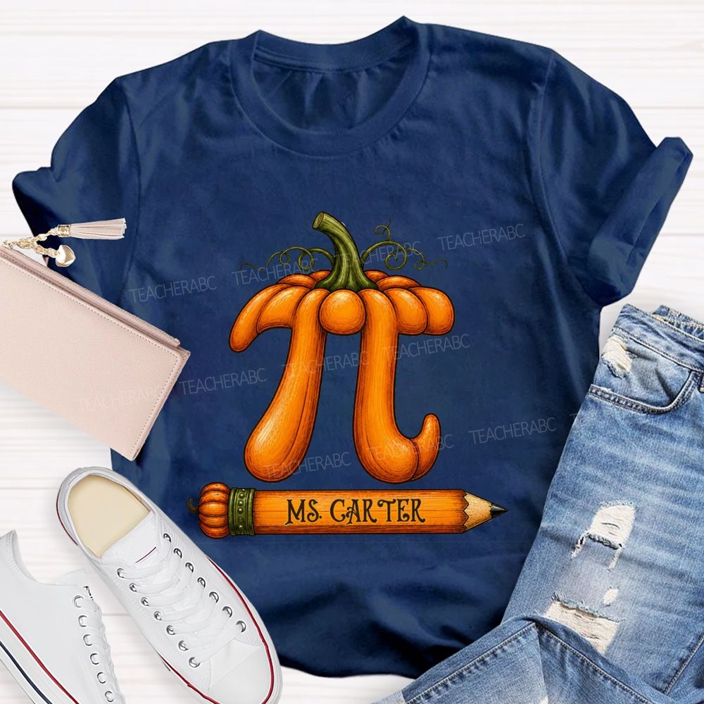 Personalized Name Pumpkin Pi Math Teacher Fall T-shirt