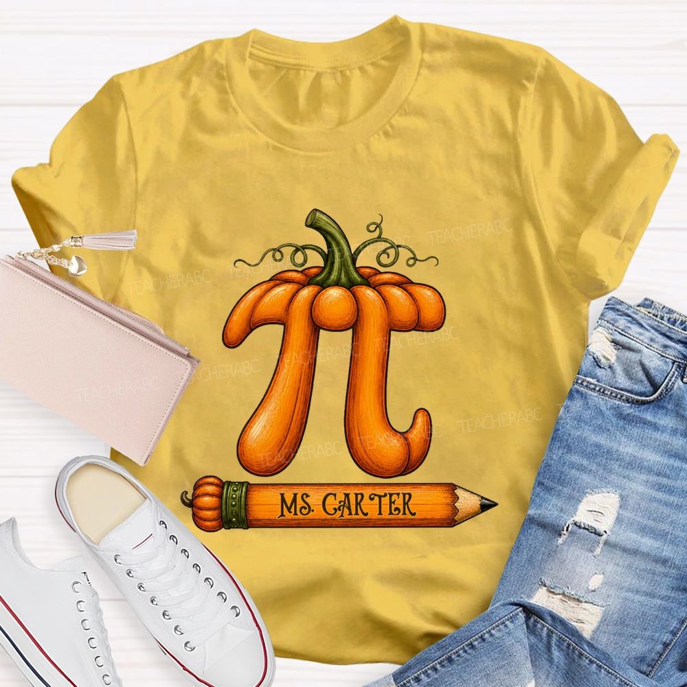 Personalized Name Pumpkin Pi Math Teacher Fall T-shirt