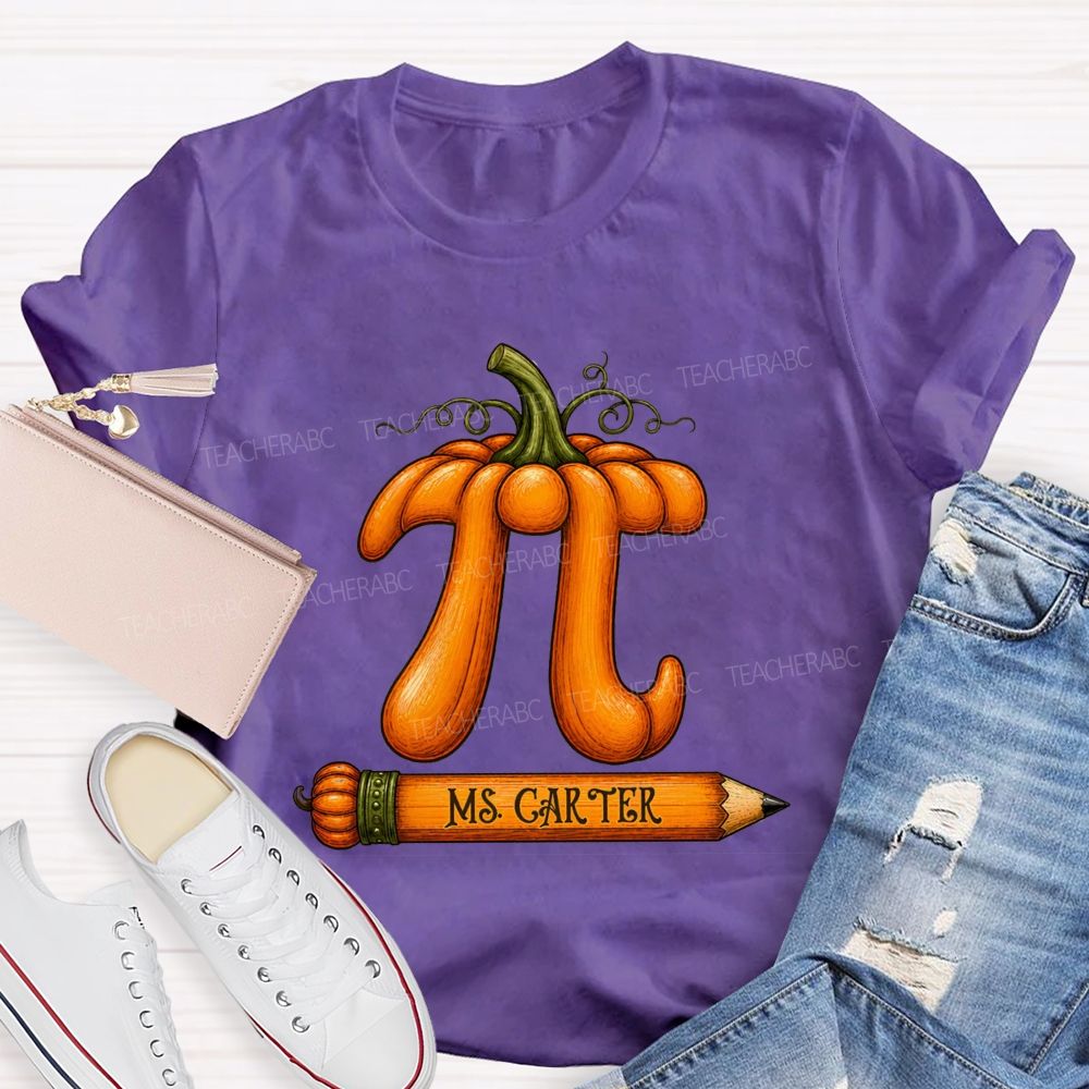 Personalized Name Pumpkin Pi Math Teacher Fall T-shirt