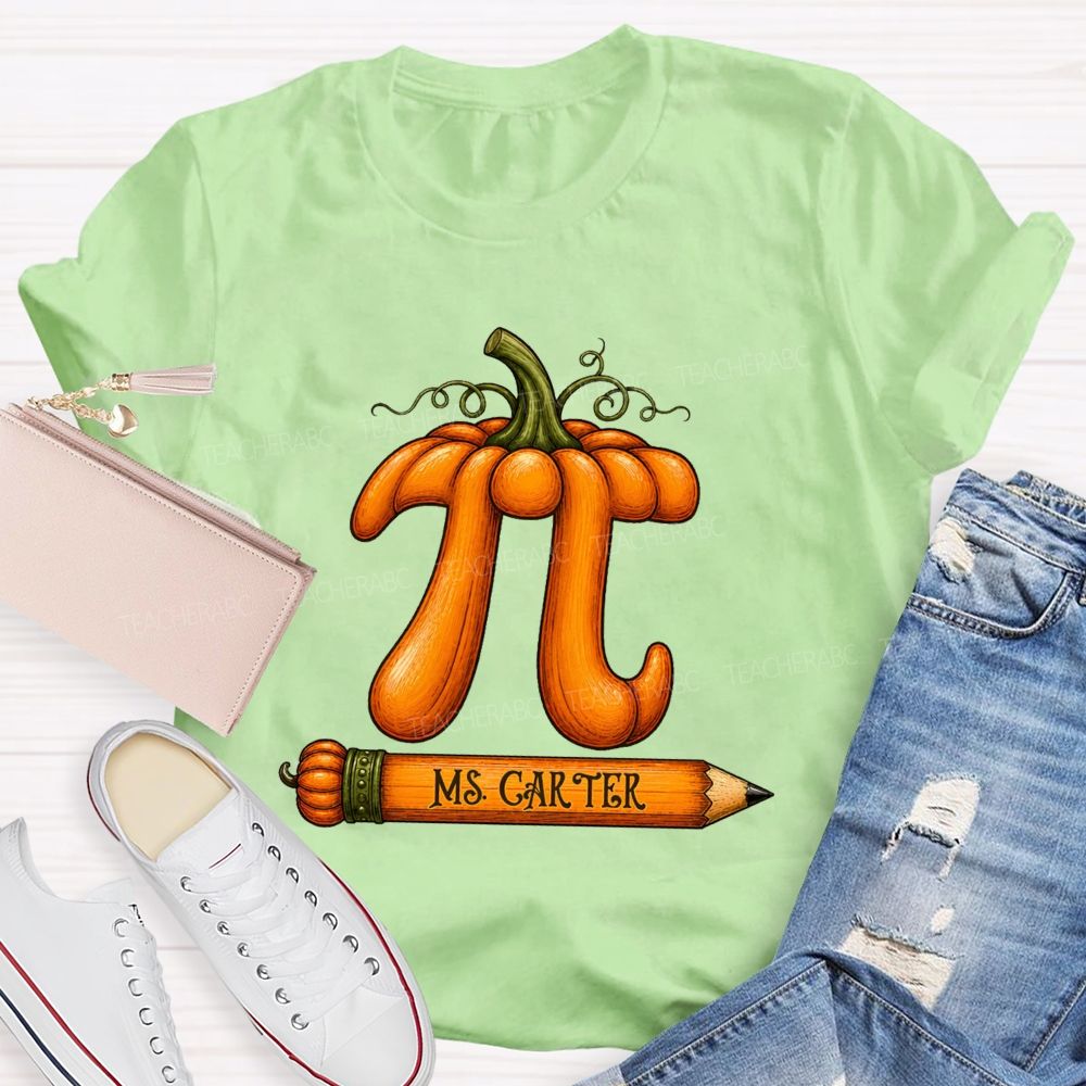 Personalized Name Pumpkin Pi Math Teacher Fall T-shirt