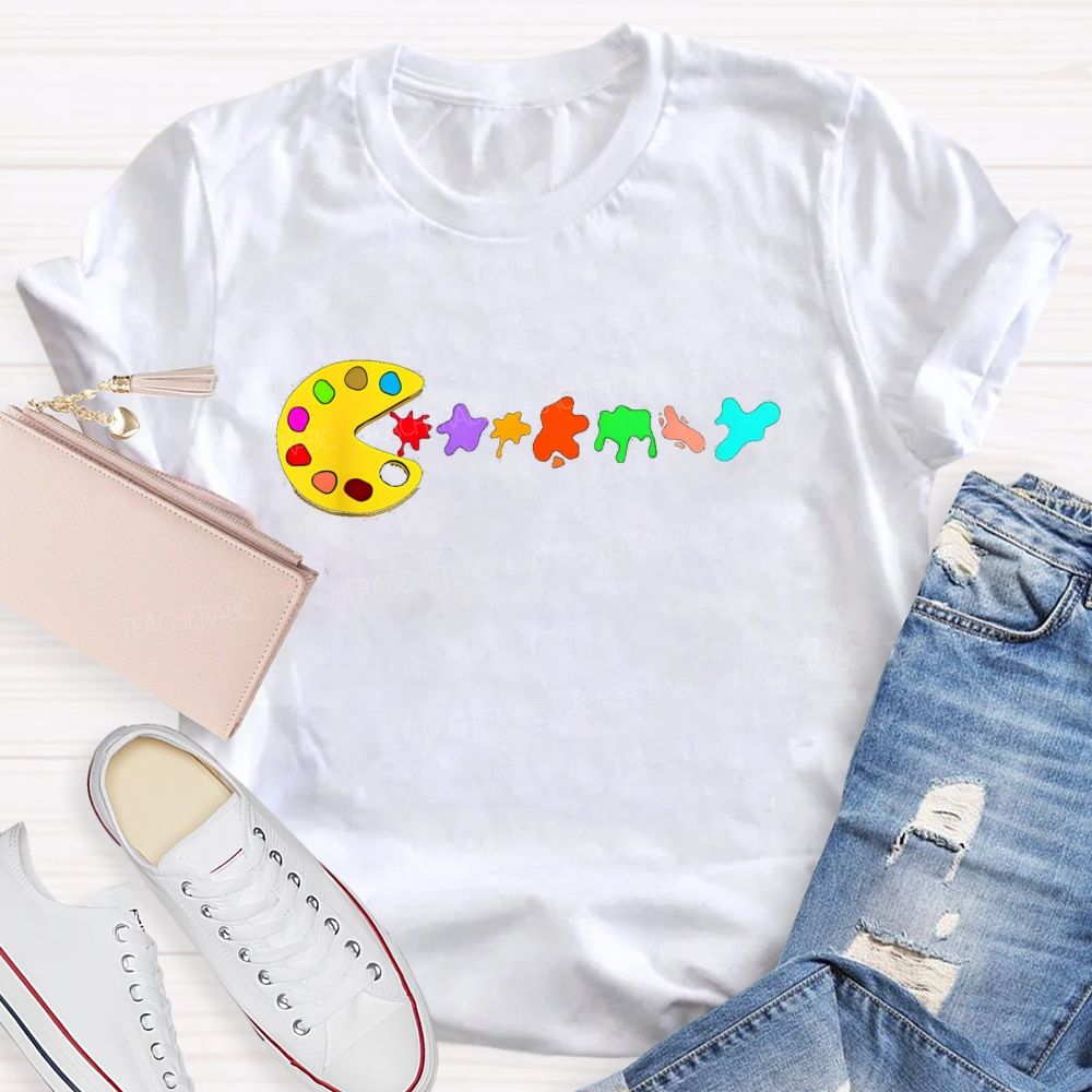 Pac-Man Art Palette Eating Paint Splats Art Teacher T-shirt