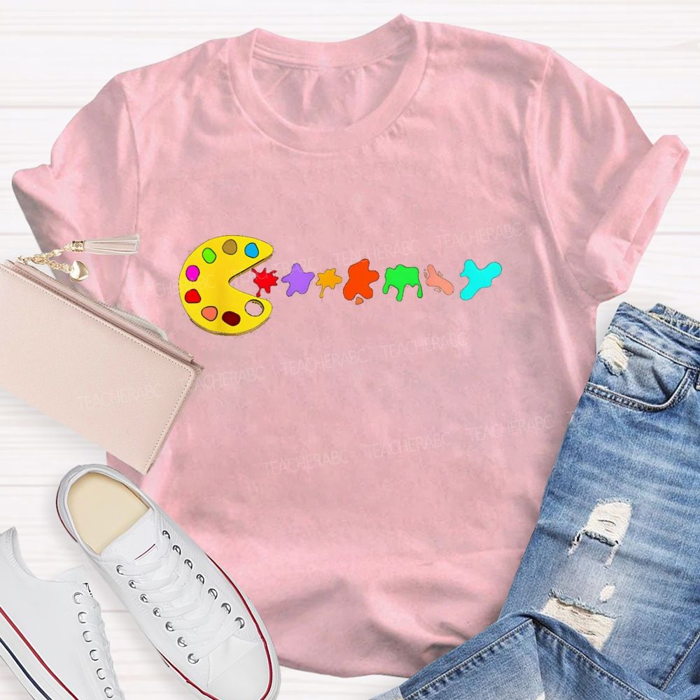 Pac-Man Art Palette Eating Paint Splats Art Teacher T-shirt