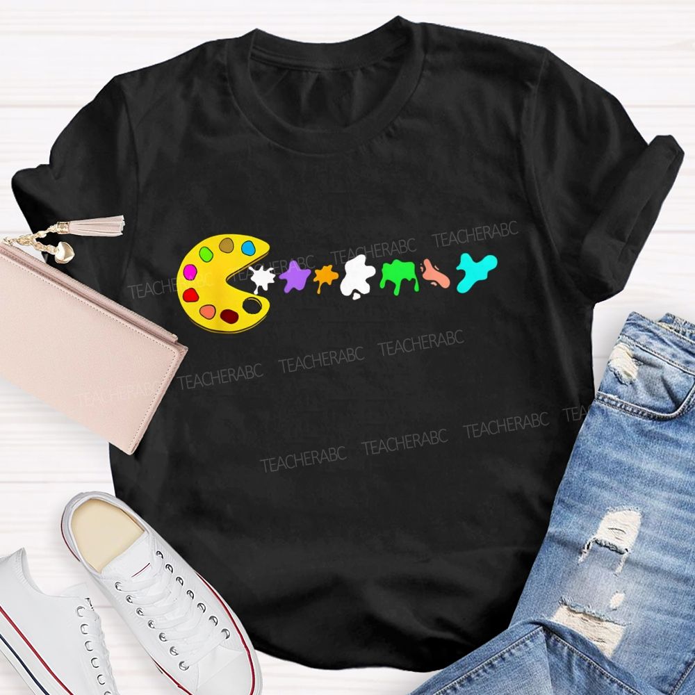 Pac-Man Art Palette Eating Paint Splats Art Teacher T-shirt