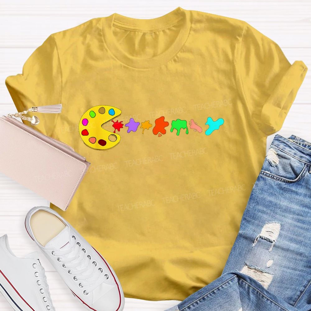 Pac-Man Art Palette Eating Paint Splats Art Teacher T-shirt