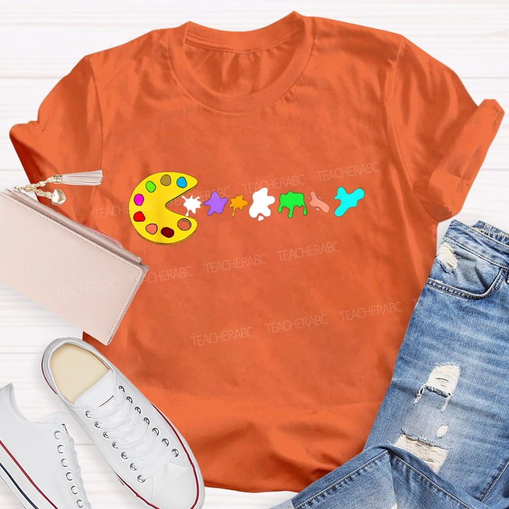Pac-Man Art Palette Eating Paint Splats Art Teacher T-shirt
