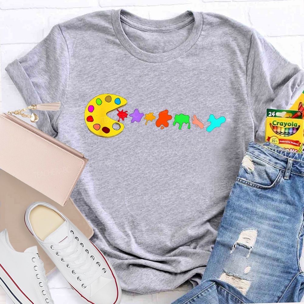 Pac-Man Art Palette Eating Paint Splats Art Teacher T-shirt