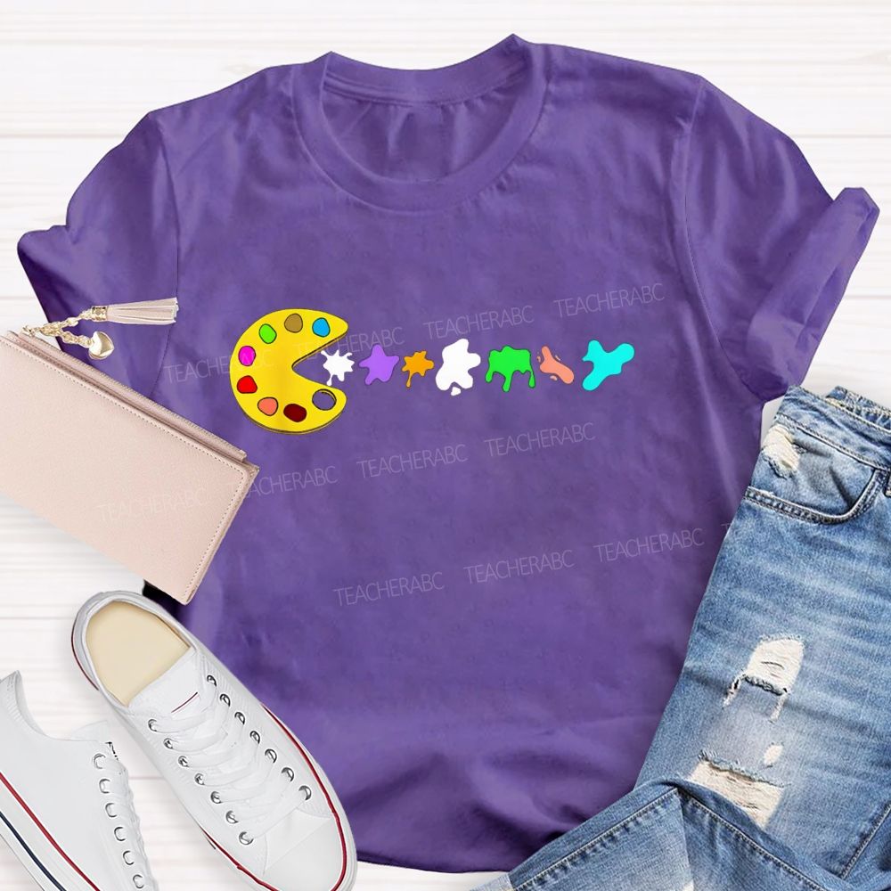 Pac-Man Art Palette Eating Paint Splats Art Teacher T-shirt