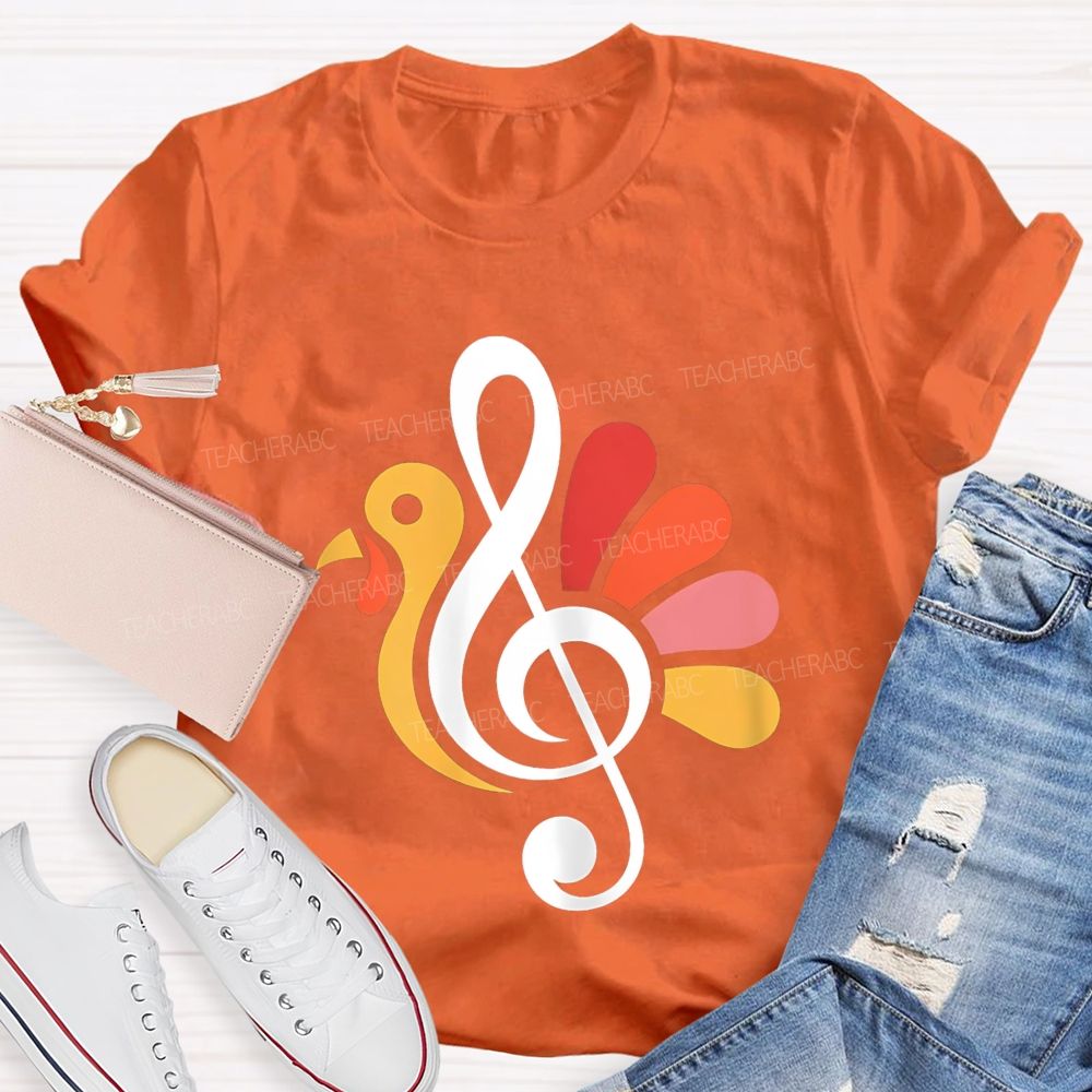 Thanksgiving Music Teacher Treble Clef Turkey Teacher T-shirt