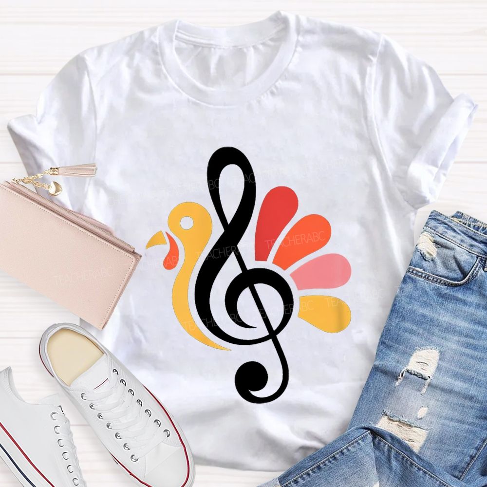 Thanksgiving Music Teacher Treble Clef Turkey Teacher T-shirt
