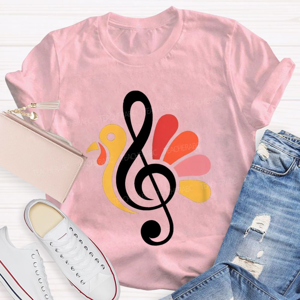Thanksgiving Music Teacher Treble Clef Turkey Teacher T-shirt