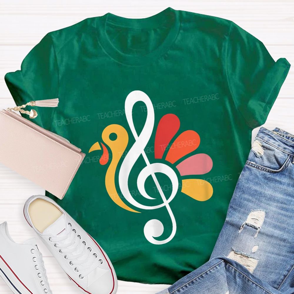 Thanksgiving Music Teacher Treble Clef Turkey Teacher T-shirt