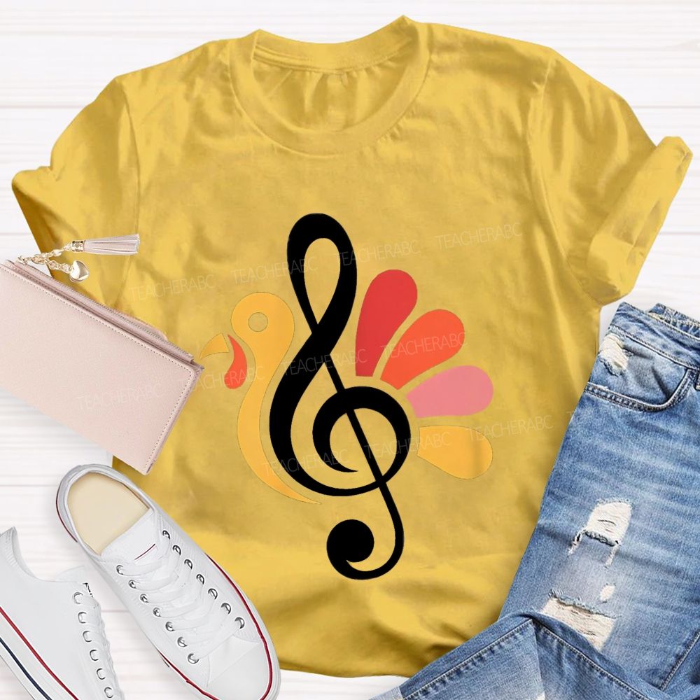 Thanksgiving Music Teacher Treble Clef Turkey Teacher T-shirt