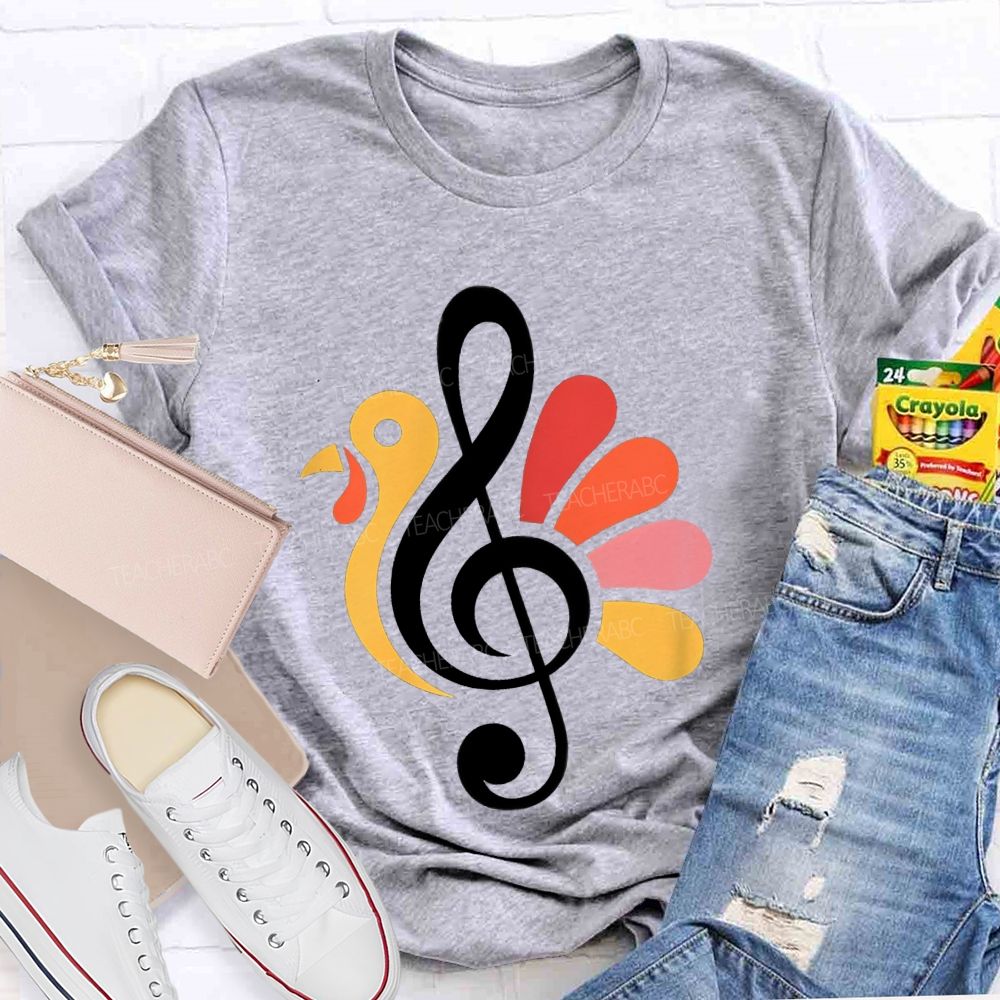 Thanksgiving Music Teacher Treble Clef Turkey Teacher T-shirt