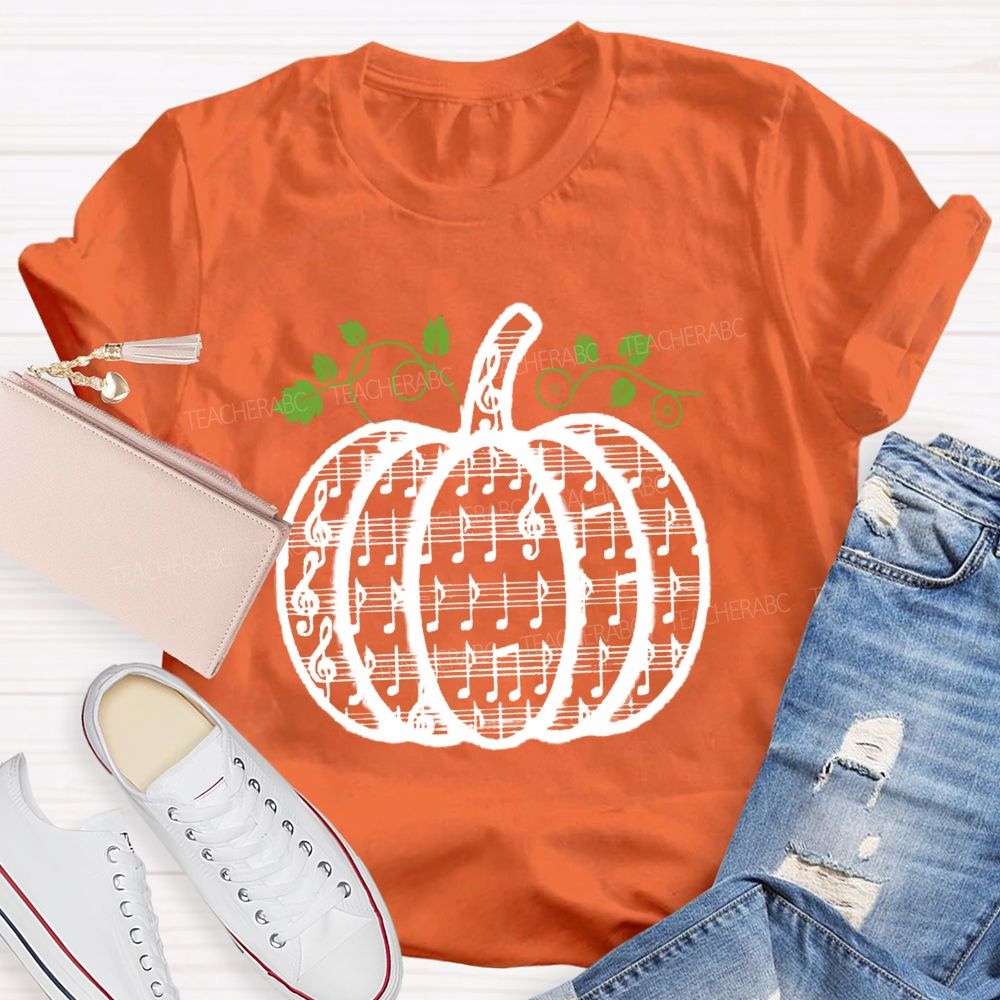Music Notes Pumpkin Fall Music Teacher T-shirt