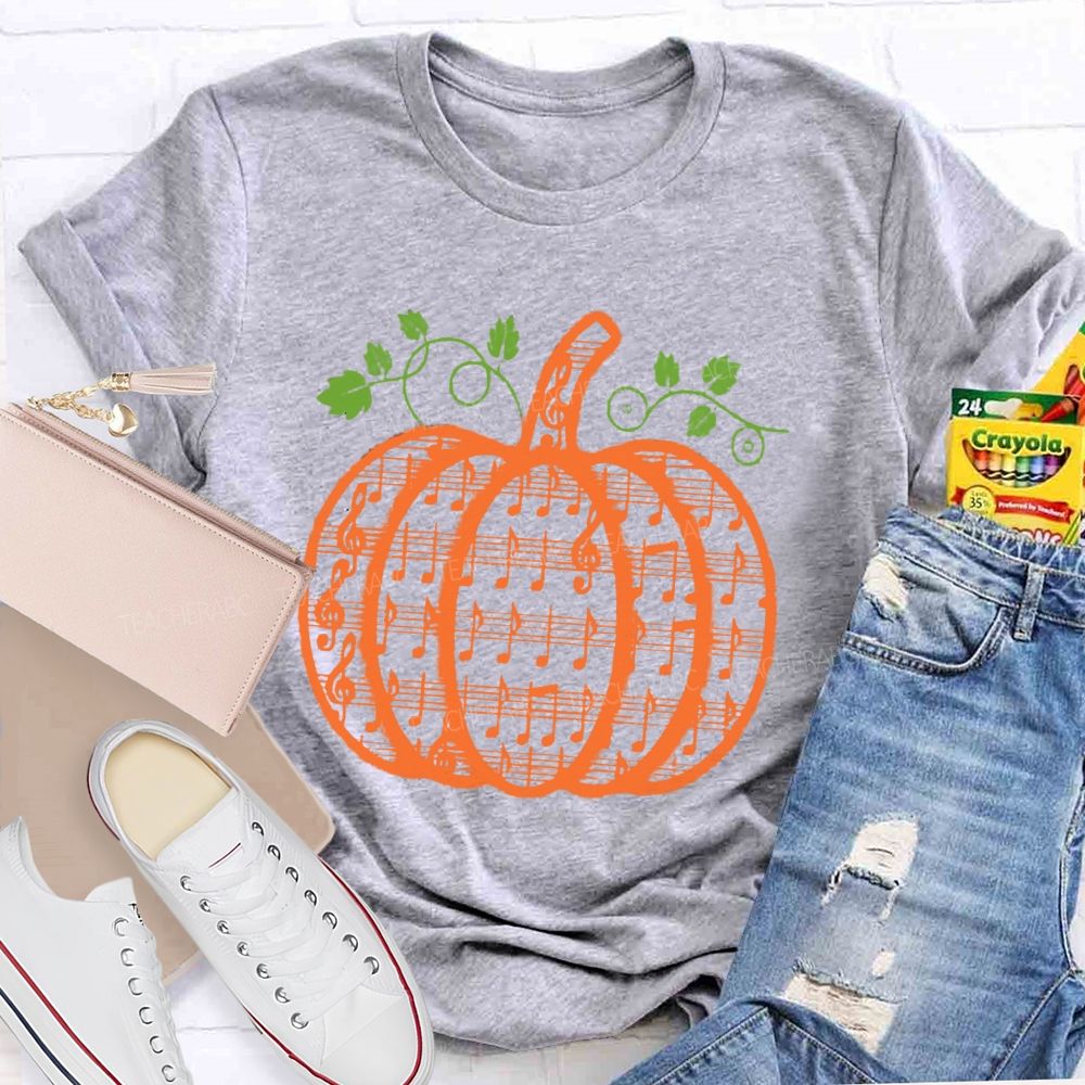 Music Notes Pumpkin Fall Music Teacher T-shirt