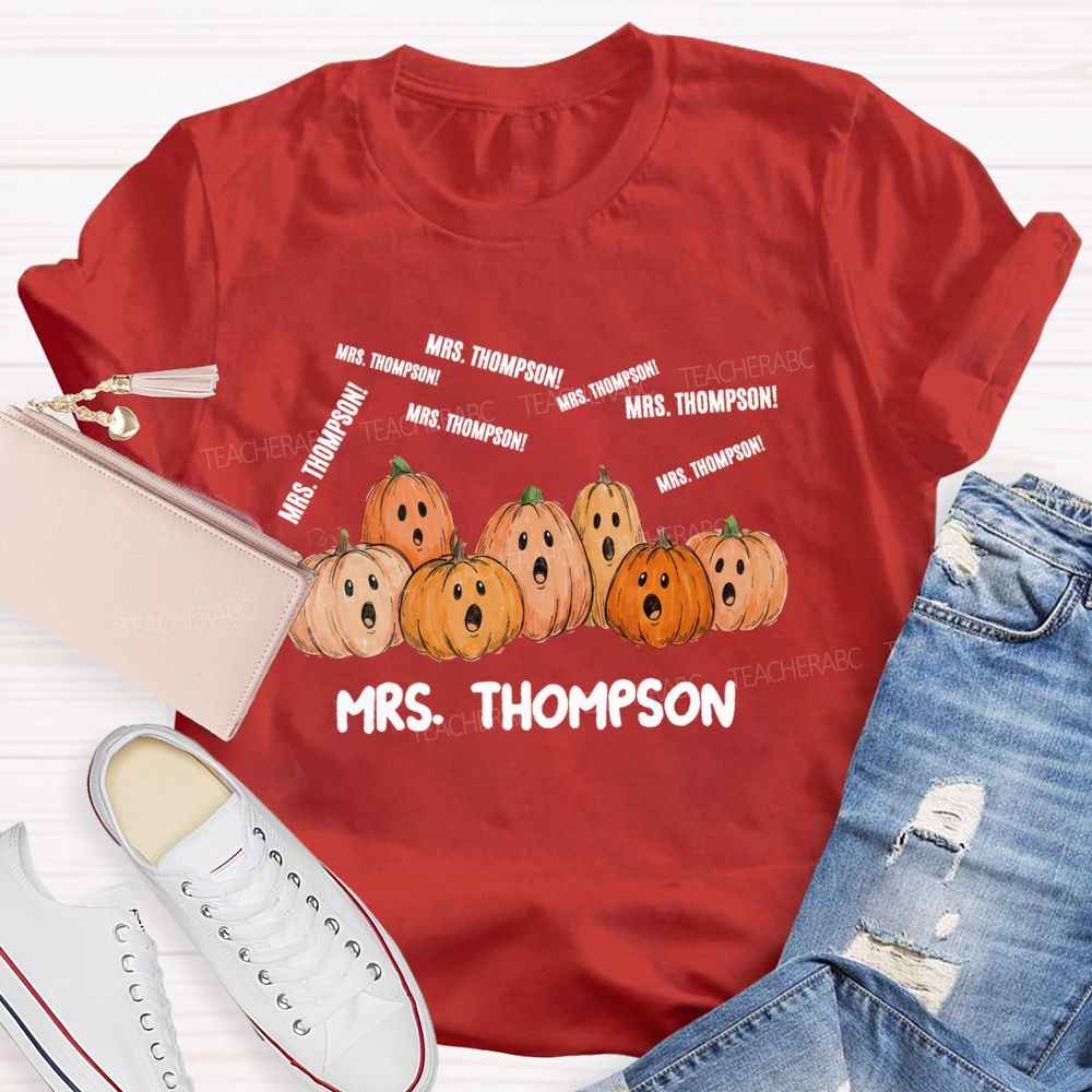 Personalized Name Pumpkin And Fall Halloween Teacher T-shirt