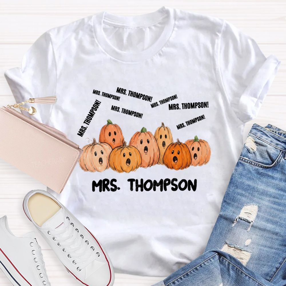 Personalized Name Pumpkin And Fall Halloween Teacher T-shirt