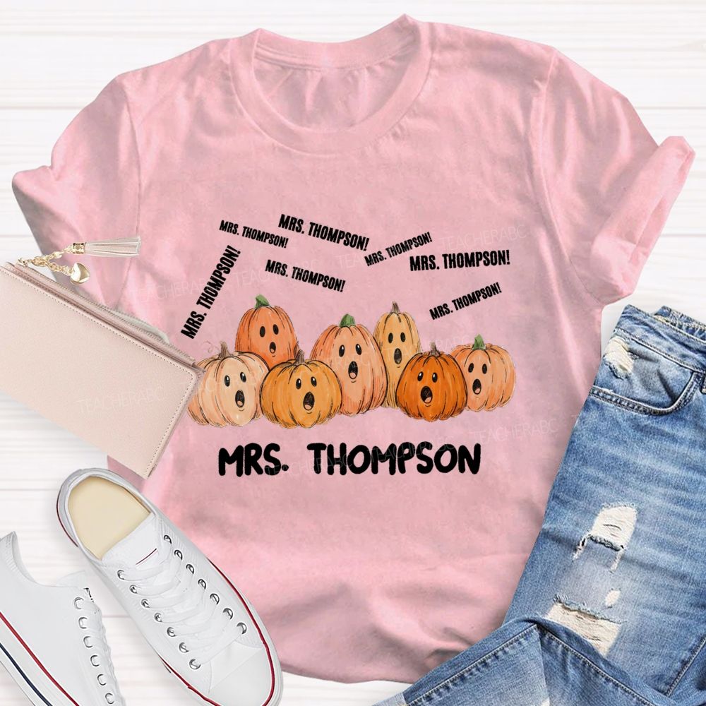 Personalized Name Pumpkin And Fall Halloween Teacher T-shirt