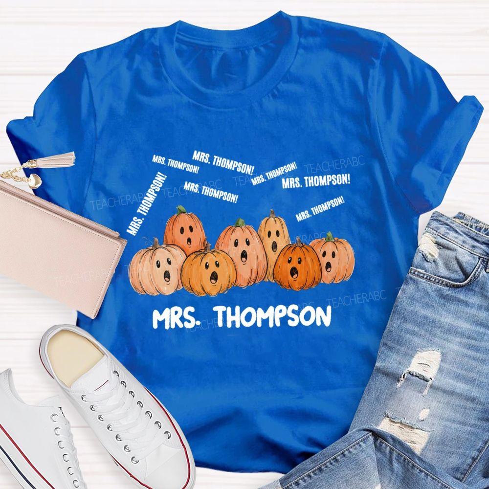 Personalized Name Pumpkin And Fall Halloween Teacher T-shirt