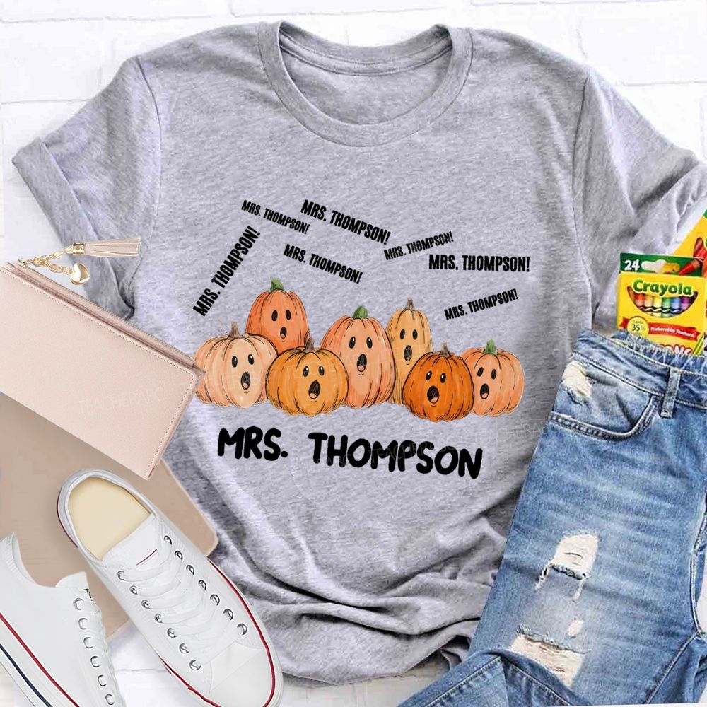 Personalized Name Pumpkin And Fall Halloween Teacher T-shirt