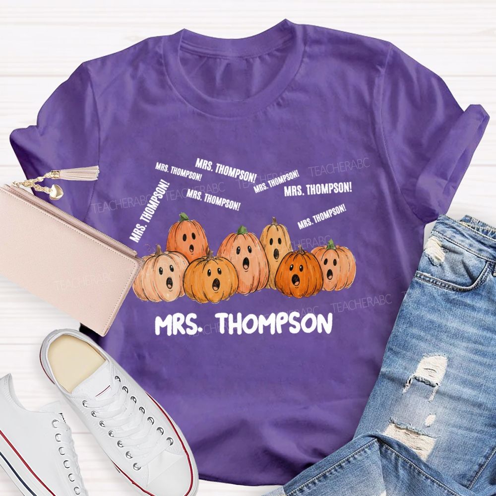 Personalized Name Pumpkin And Fall Halloween Teacher T-shirt