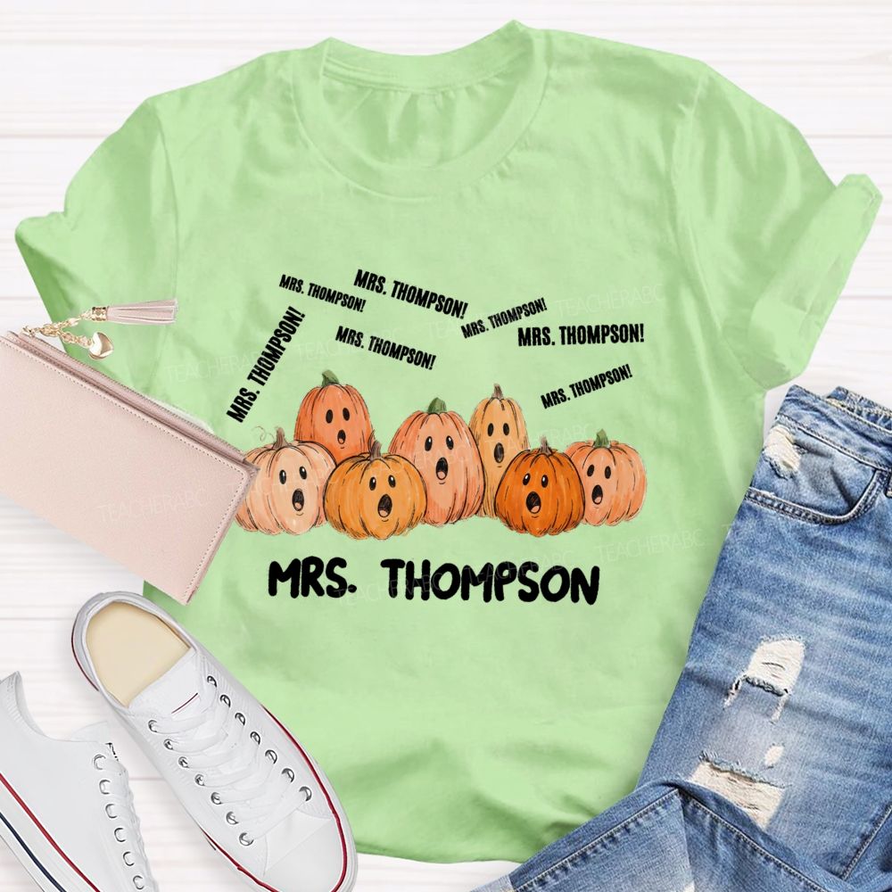 Personalized Name Pumpkin And Fall Halloween Teacher T-shirt