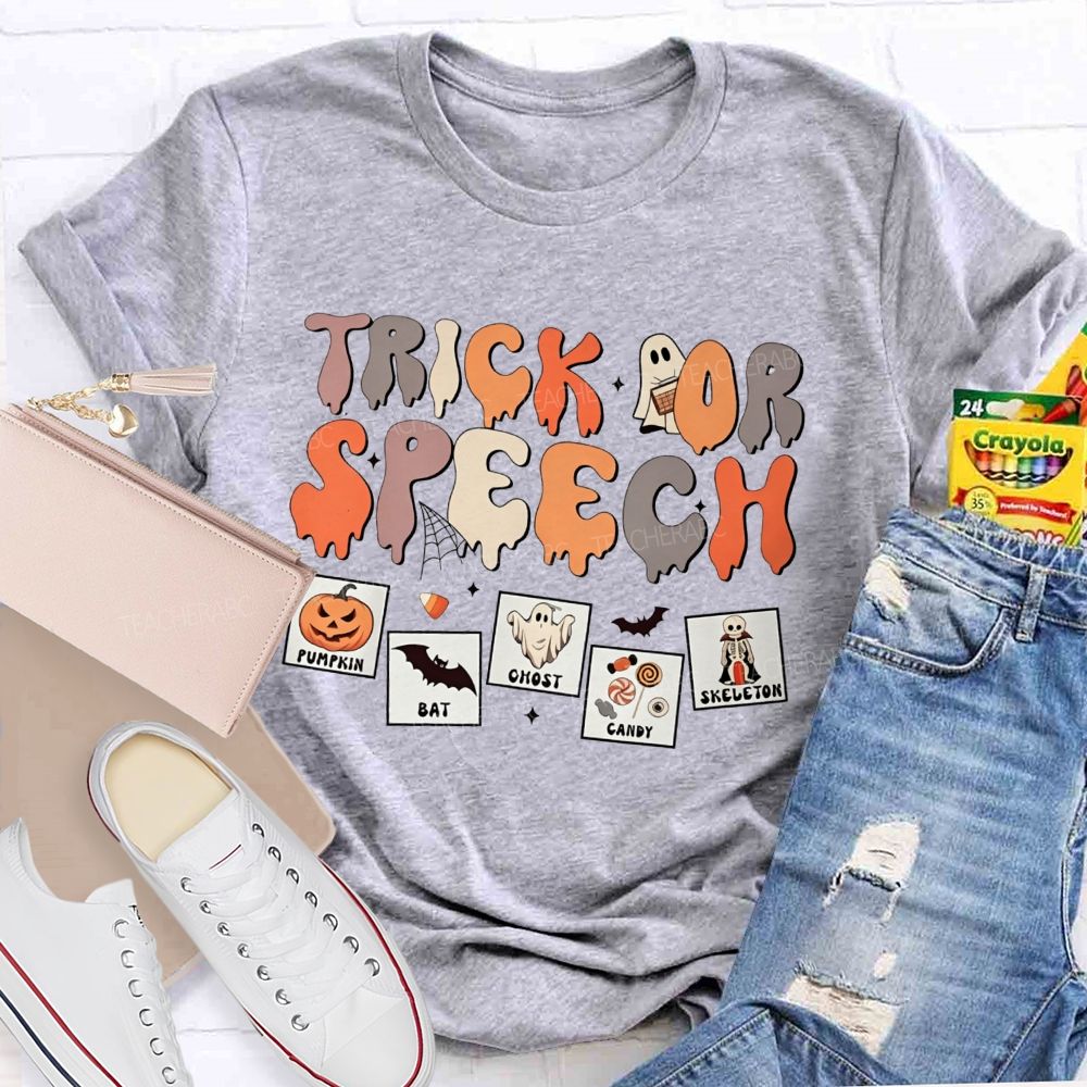 Trick Or Speech Halloween Slp Speech Language Pathologist Pumpkin Teacher T-shirt