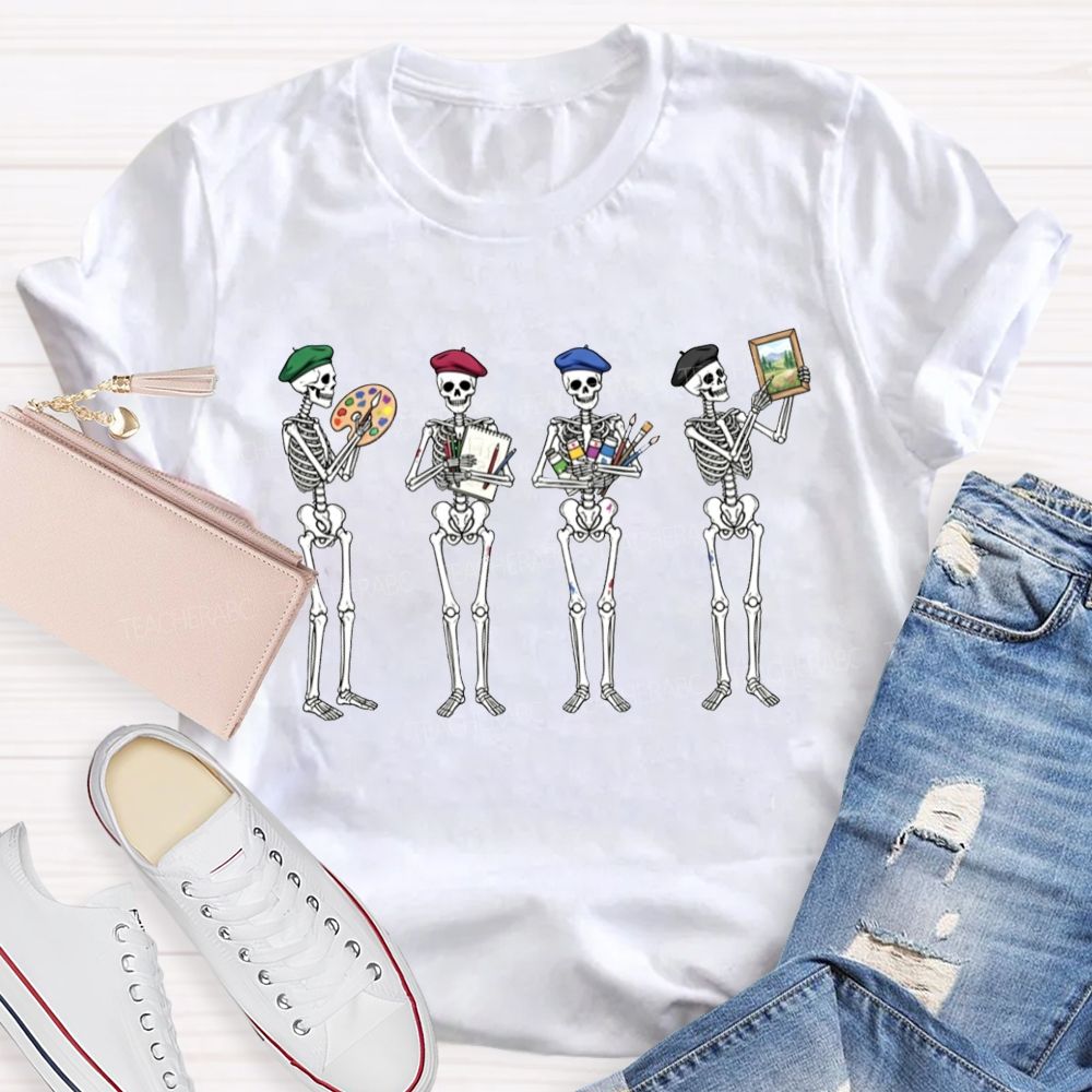 Halloween Art Teacher Skeleton Artists Teacher T-shirt